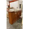 Image 1 : THREE DOOR BATHROOM CABINET & TWO SQUARE SINKS WITH FAUCETS - CABINET MEASURES APPROX. 62"W X 24"D X