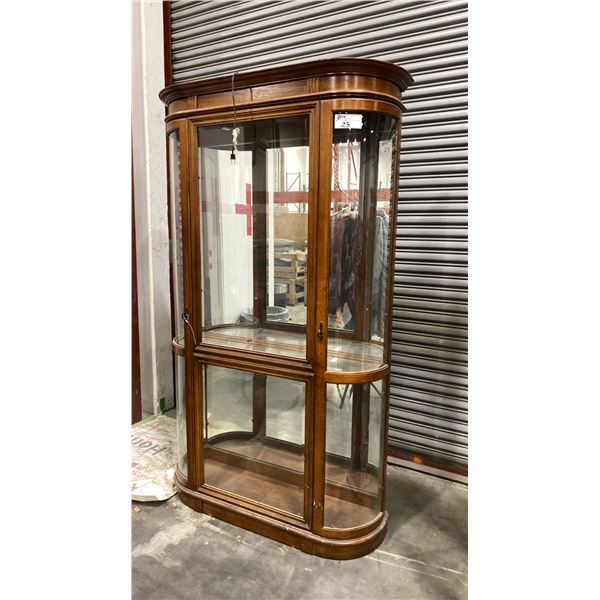 DARK WOODEN ILLUMINATED DISPLAY CABINET - APPROX. 52"W X 14"D 80"H *MISSING GLASS SHELVES*