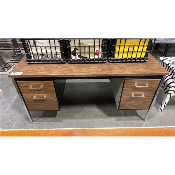 FOUR DRAWER WOODEN TOP/METAL LEG DESK - APPROX. 60"W X 30"D X 30"H