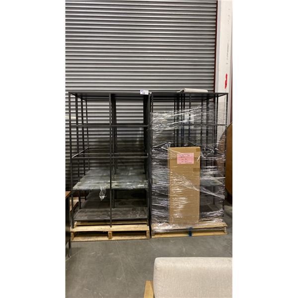 SIX BLACK METAL 4 TIER STORAGE SHELVES