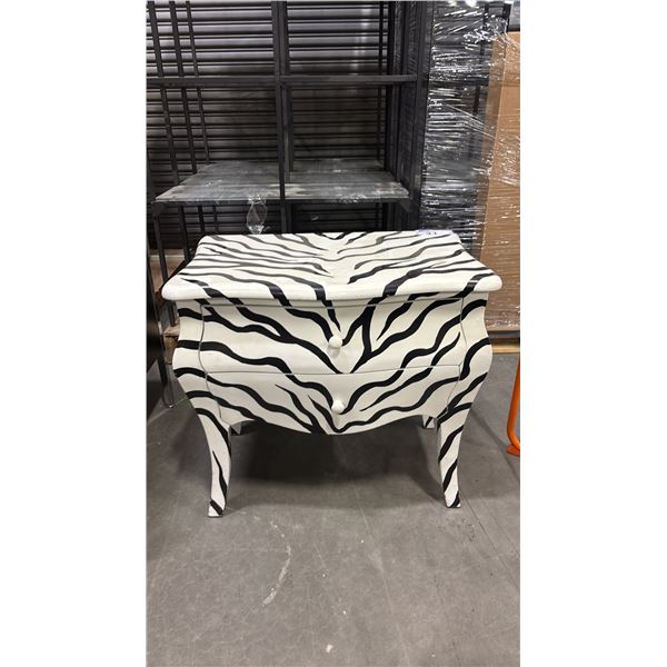 TWO DRAWER ZEBRA PATTERNED SIDE TABLE