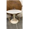 Image 2 : LINSY WHITE ROUND 30"H DINING TABLE & FOUR CLEAR/WOODEN LEG DINING CHAIRS