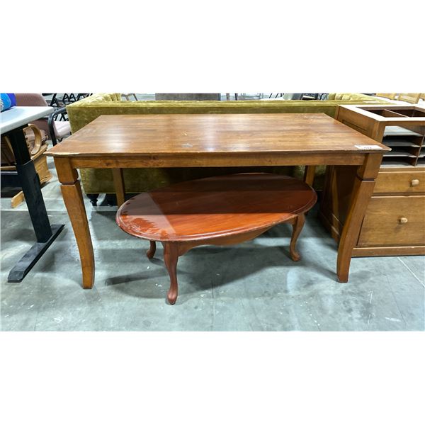 RECTANGULAR WOODEN DINING TABLE - APPROX. 57"W X 33"D X 29"H & A OVAL COFFEE TABLE