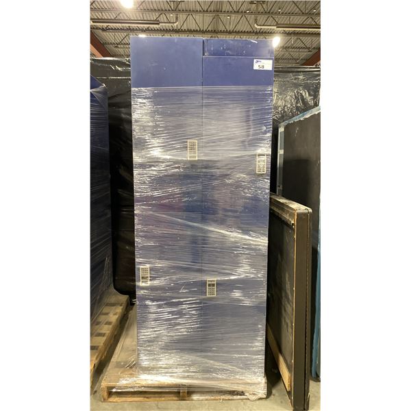 TWO FOUR SECTION DARK BLUE STORAGE LOCKERS WITH ELECTRONIC PASSCODE ENTRY