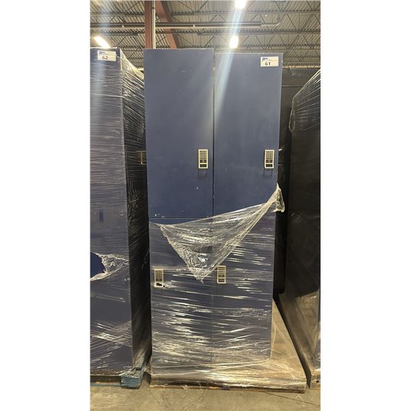 TWO FOUR SECTION DARK BLUE STORAGE LOCKERS WITH ELECTRONIC PASSCODE ENTRY