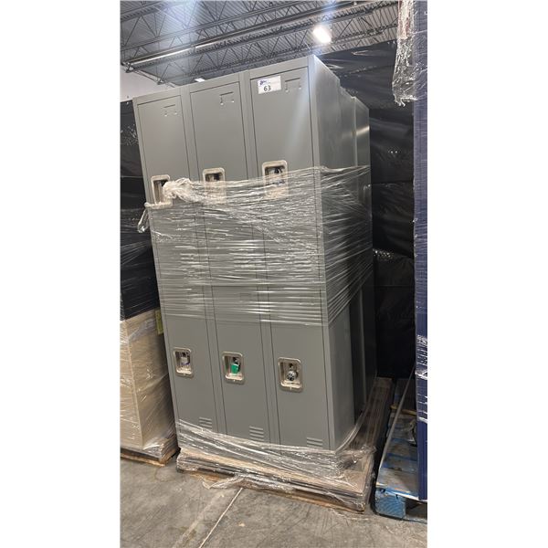 THREE SIX SECTION GREY STORAGE LOCKERS