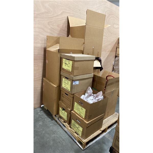 PALLET OF SET DEC PROPS/DECORATIONS - DRAPES, KETTLEBELLS, FAKE PLANTS, DOORBELLS, NUMBERS & MORE