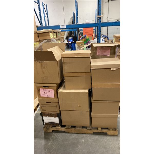 PALLET OF SET DEC PROPS/DECORATIONS - GLASSWARE, PINK VELVET CURTAINS, MUGS, COFFEE MAKER & MORE