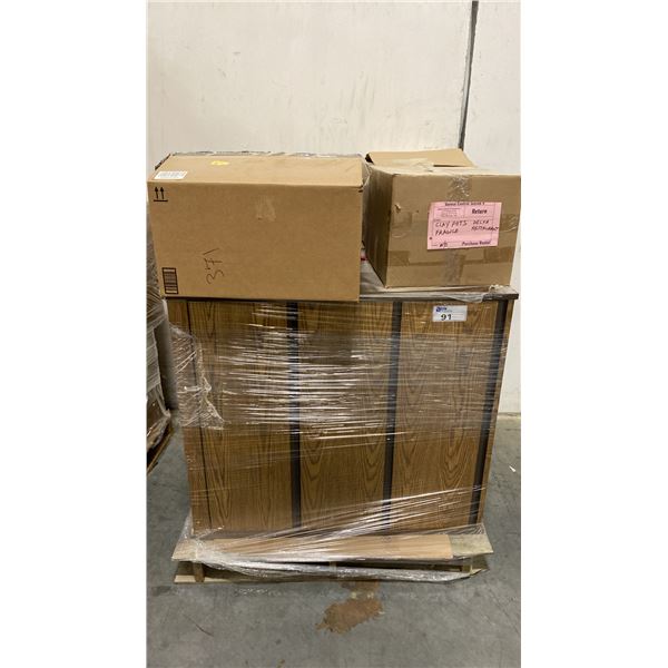 PALLET OF SET DEC PROPS/DECORATIONS - THREE DRAWER STORAGE CABINETS, CLAY POTS, TABLE LAMPS & MORE