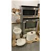 Image 1 : PALLET OF SET DEC PROPS/DECORATIONS - STAINLESS STEEL OVEN + MICROWAVE *WORKING CONDITION UNKNOWN*