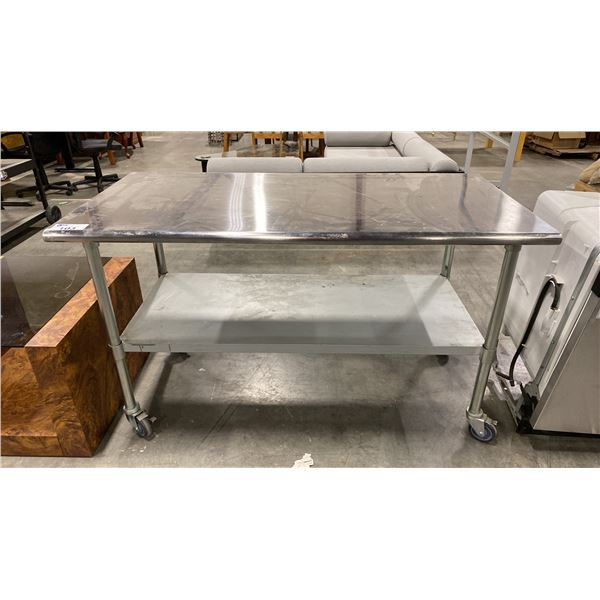 MOBILE STAINLESS STEEL TWO TIER PREPARATION TABLE - APPROX. 60"W X 30"D X 35"H