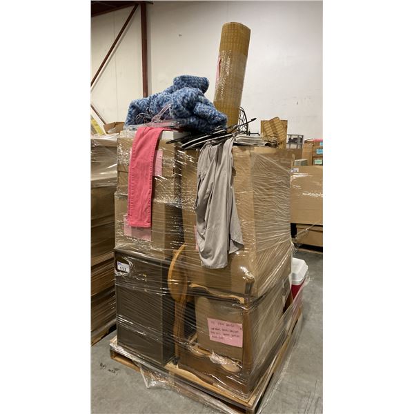 PALLET OF SET DEC PROPS/DECORATIONS - FURNITURE, CLOTHES, VHS TAPES, CHIP BOWLS, WHITE BOARDS &
