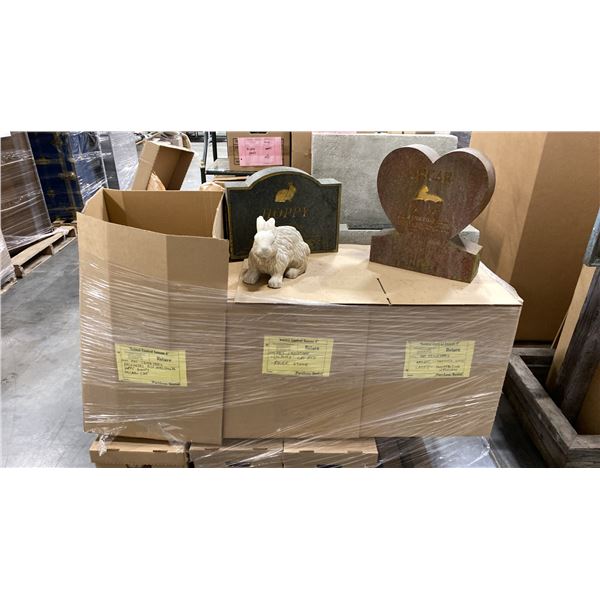 PALLET OF SET DEC PROPS/DECORATIONS - CAT BED, CAT STATUE, RABBIT STATUE & MORE *MUST TAKE ALL*