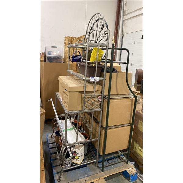PALLET OF SET DEC PROPS/DECORATIONS - BAKERS RACK, ASSORTED PLANTER POTS, CLOTHING & MORE *MUST