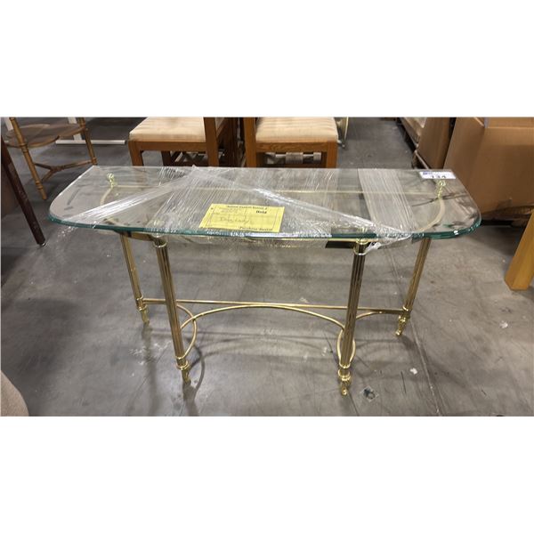 ENTRYWAY TABLE WITH GLASS TOP & BRASS LEGS