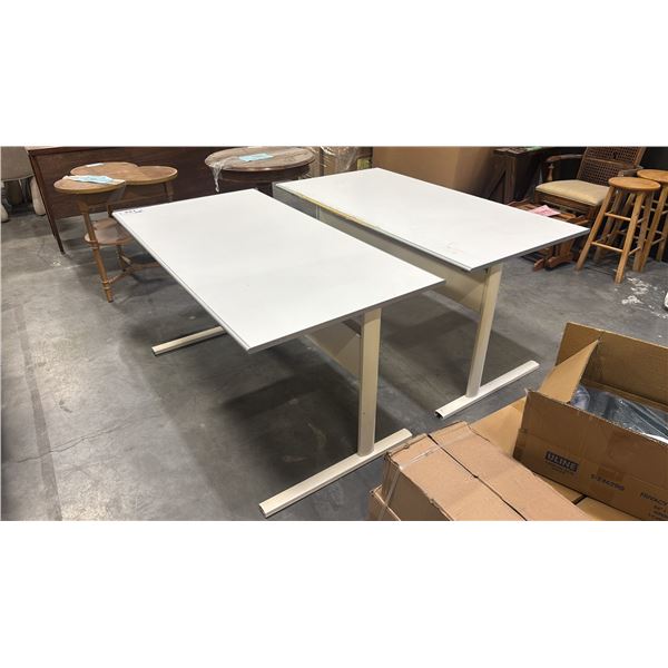 TWO WHITE WORKBENCHES - APPROX. 55"W X 29"D X 29"H