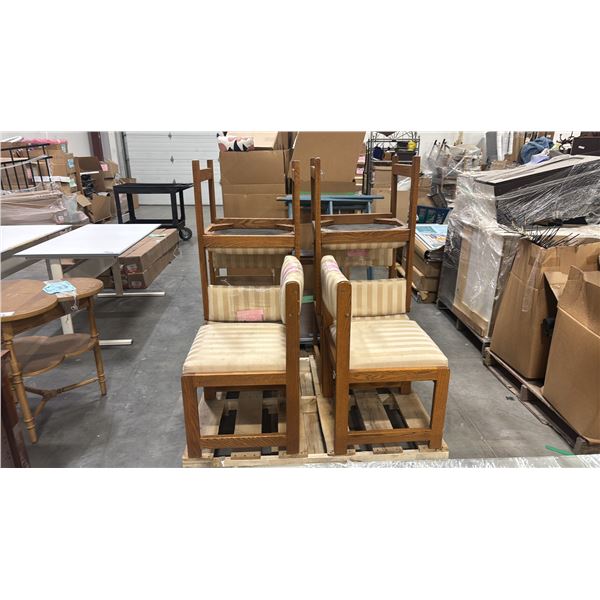 SIX UPHOLSTERED STRIPE PATTERN DINING CHAIRS