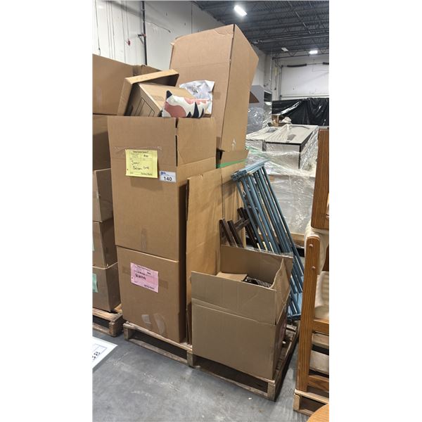 PALLET OF SET DEC PROPS/DECORATIONS - LAMPS, BEDDING, TV TABLES, FAN & MORE *MUST TAKE ALL*