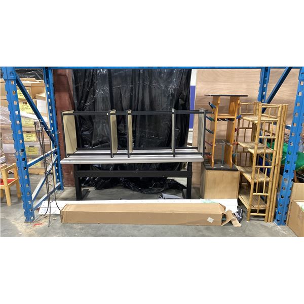 GREY WORKBENCH - APPROX. 71"W X 23"D X 27"H, TWO STORAGE SHELVES, CANDLE HOLDER & MORE