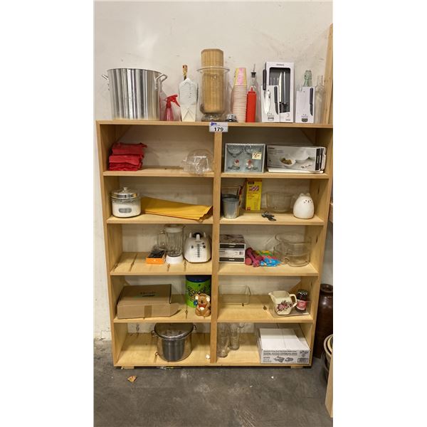 TEN SECTION BOOKSHELF - APPROX. 51"W X 12"D X 60 1/2"H WITH CONTENTS - BLENDER, KNIVES, STAINLESS