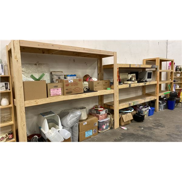 THREE WOODEN HEAVY DUTY SHELVING SECTIONS - TWO 8'W & ONE 5'W