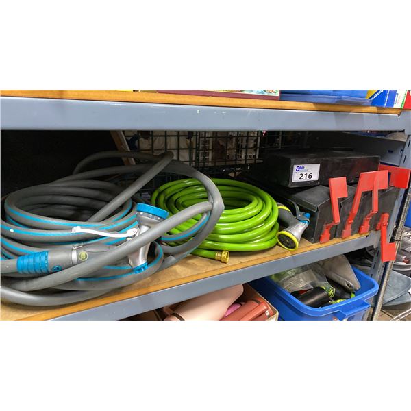 SHELF OF GARDEN HOSES & MAIL BOXES
