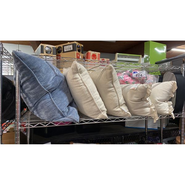 SHELF OF ASSORTED THROW CUSHIONS