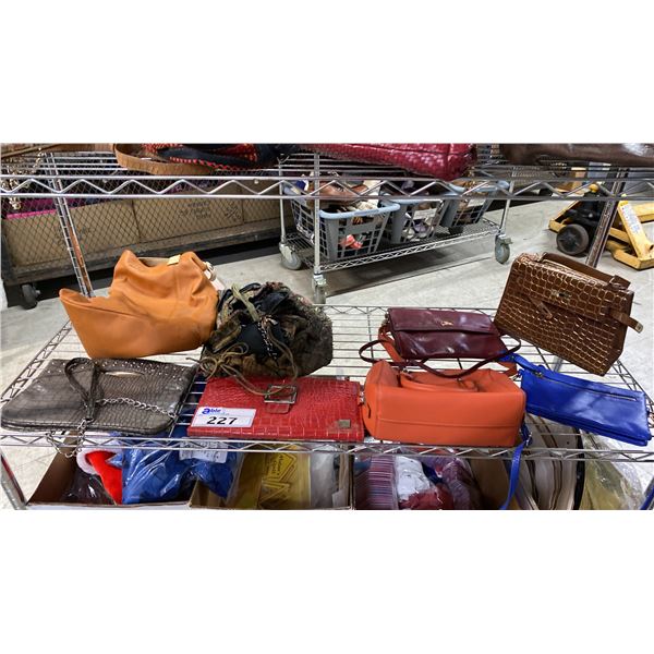 SHELF OF ASSORTED PURSES & HANDBAGS