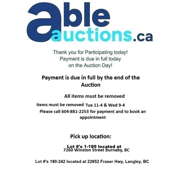 All items must be removed Tue Nov 25 11-4:00 & Wed Nov 26 9-4:00pm by appointment