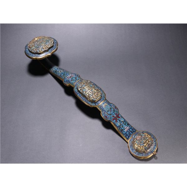 Cloisonné Enamel Bat Pattern Ruyi Scepter with Gilt Bronze