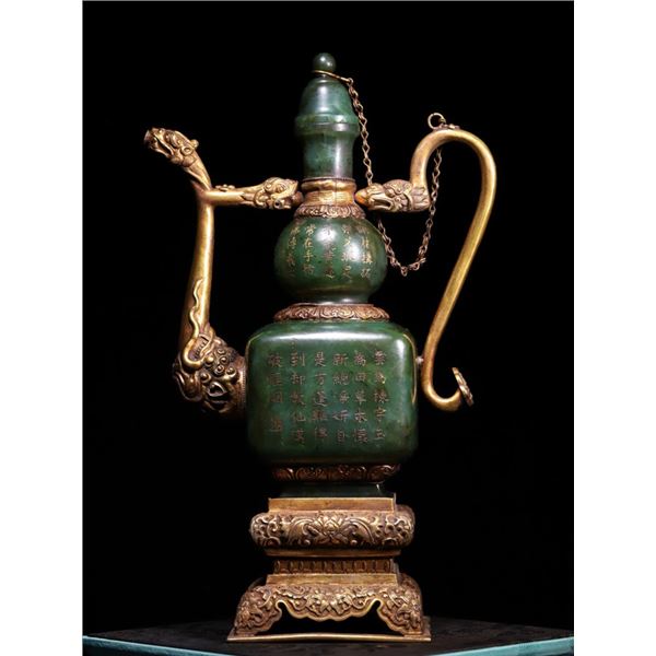 Hetian Jade Silver-Gilded Dragon and Jade Liquor Pot
