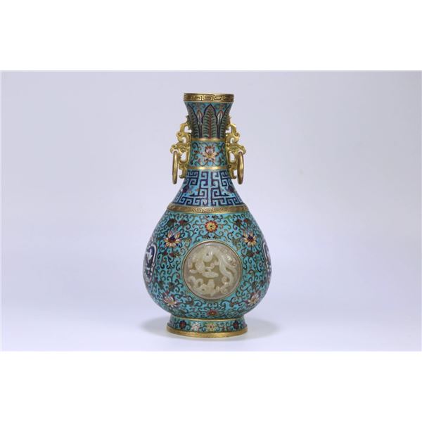 Exquisite Cloisonné and Jade Carved Vase