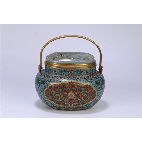 Cloisonné Enamel and Jade Lidded Jar