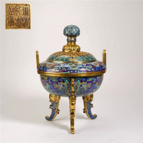 Cloisonné Incense Burner with Gilded Bronze