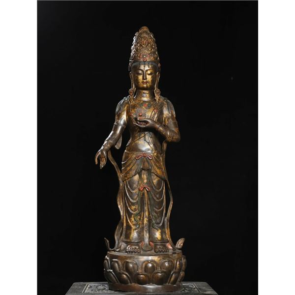 Antique Copper-Gilt Avalokiteshvara Bodhisattva Statue