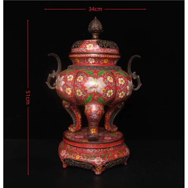 Red Cloisonné Enamel Floral Incense Burner