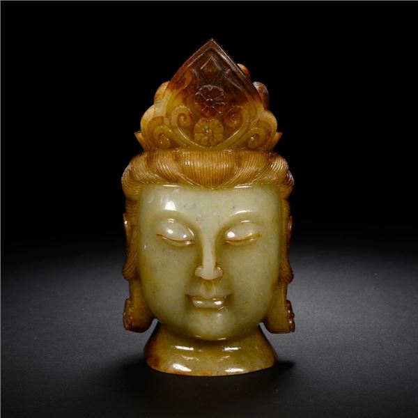 Exquisite Carved Yellow Jade Guan Yin Head