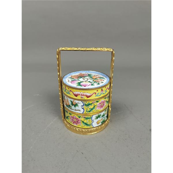 Cloisonné Enamel "Fu, Lu, Shou" Pattern Covered Box