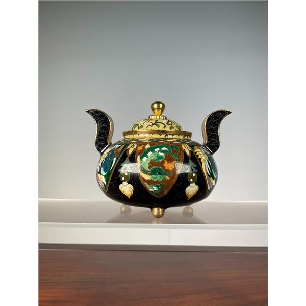 Japanese Gilt Bronze Double-Handled Cloisonné Incense Burner with Dragon and Phoenix Motifs