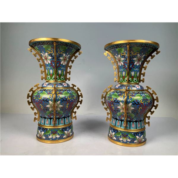 Cloisonné Floral Double Vases
