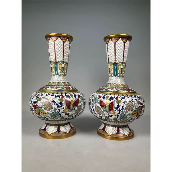 Cloisonné Floral Double Vases
