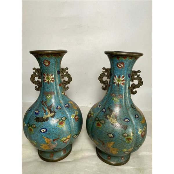 Republican Era Cloisonné Dragon-Handled Gourd Vase