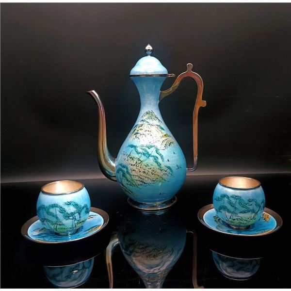 Korean Silver Cloisonné Tea Set