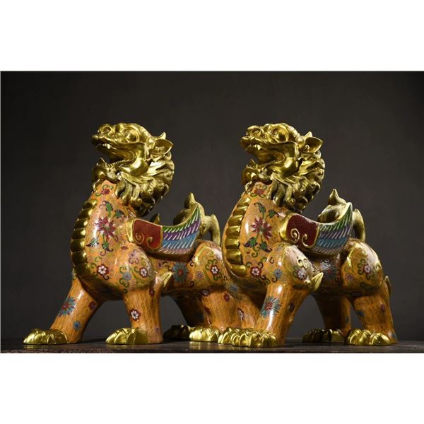 Cloisonné Dragon and Phoenix Sculptures