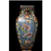 Image 2 : Cloisonné Square Vases with Floral Motifs on Blue Ground