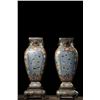 Image 7 : Cloisonné Square Vases with Floral Motifs on Blue Ground