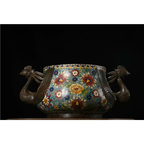 Cloisonné Censer with Twin Phoenix Handles and Floral Motifs