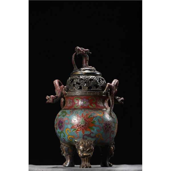 Cloisonné Tripod Censer with Beast Handles