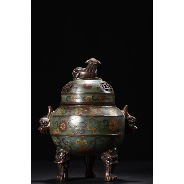 Cloisonné Tripod Censer with Lion Handles