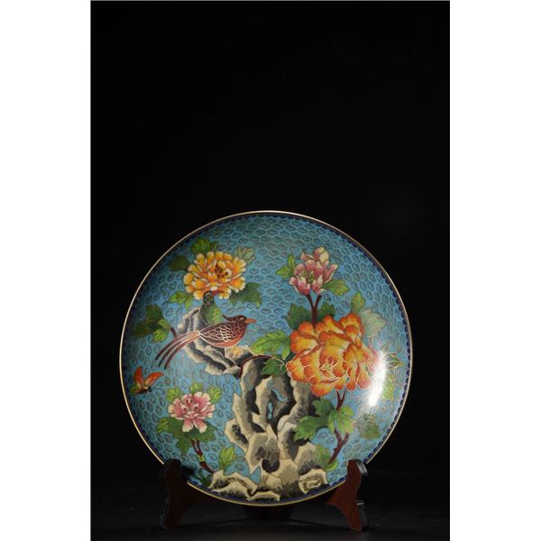 Cloisonné Decorative Plate with Floral and Bird Motifs